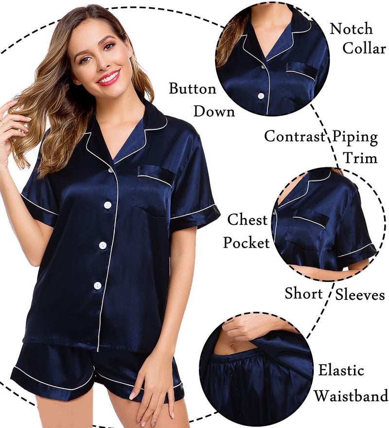 LecGee Womens Silk Satin Pajamas Short Sleeve Loungewear Two-Piece Sleepwear Button-Down Pj Set - Image 5